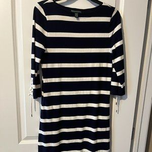 Lauren Jeans Company Ralph Lauren blue & white striped 3/4 dress nautical P XS